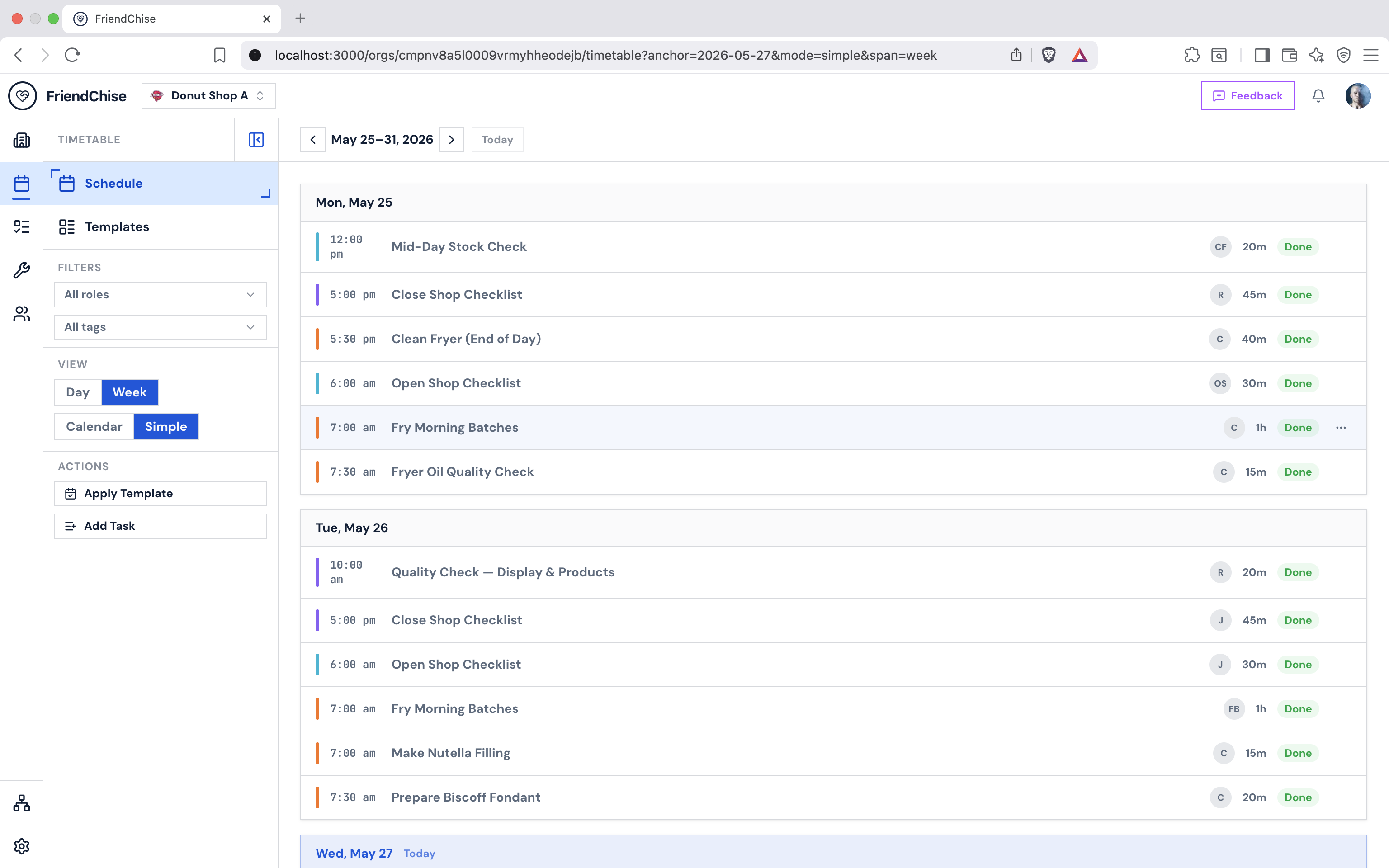Timetable — simple list view